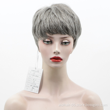 Aisi Hair New Design Cheap Vendor Short Pixie Cut Regular Wave Gray  Brazilian Hair For Black Women Human Hair Wigs